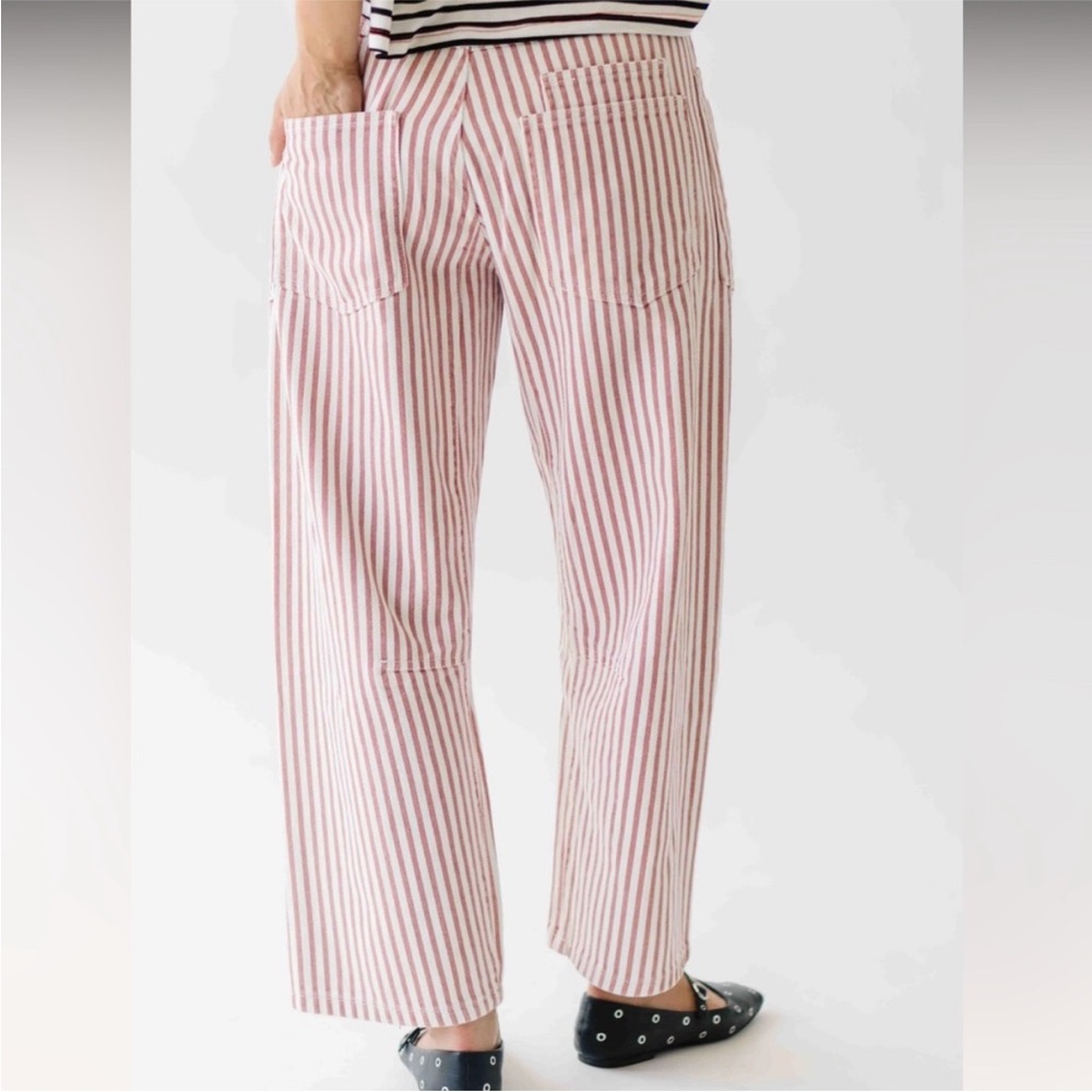 Aaron & Amber Rust Stripe Eyelet Drawstring Rope Waist Tie Barrel Jeans Large - Picture 2 of 13